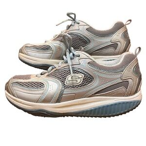 Skechers Gray Sneakers Rockers Exercise Walking Shoe Blue Silver Shape Ups